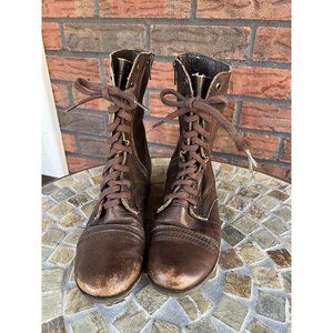 Steve Madden Troopa 8.5 Brown Lace Up Side Zip Combat Boots Granny Shoes Explore